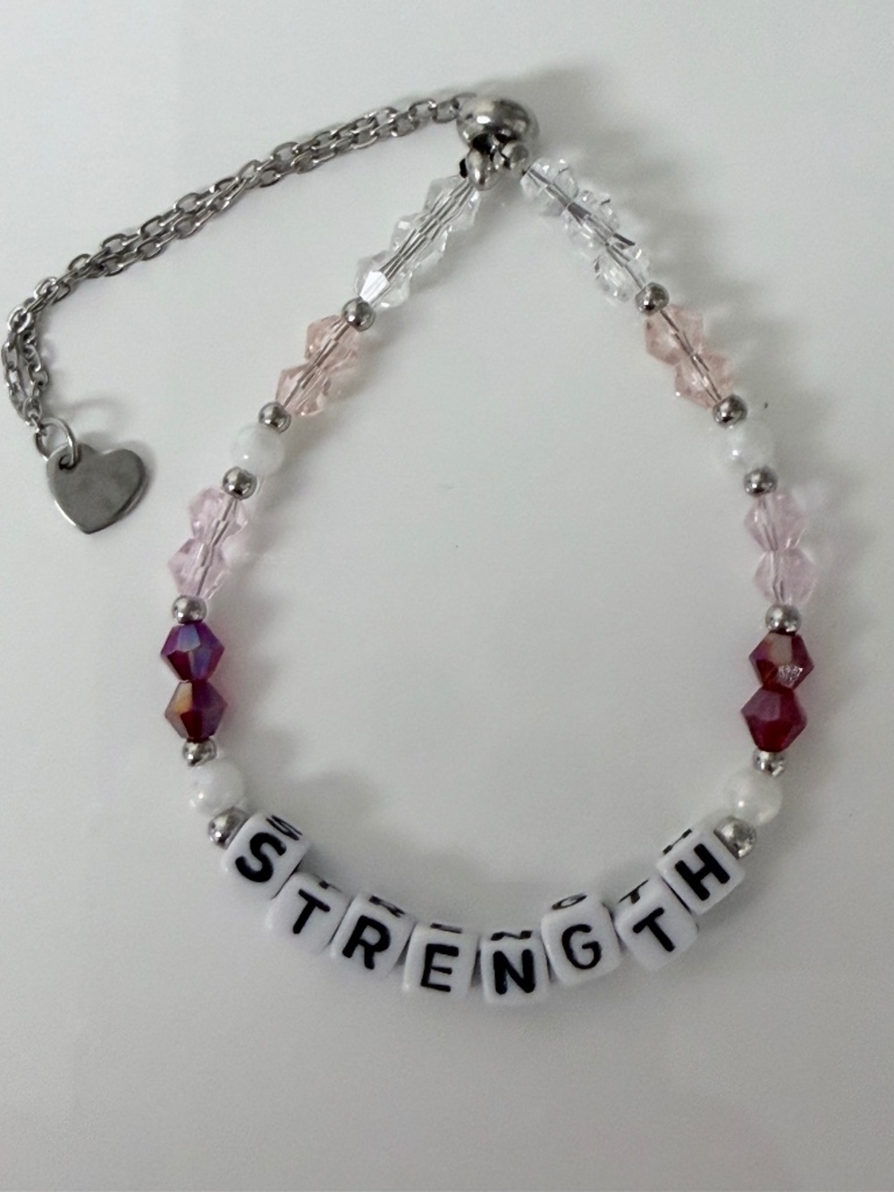 Strength Silver & Pink Beaded Bolo Slider Bracelet | Cancer Support Fundraiser